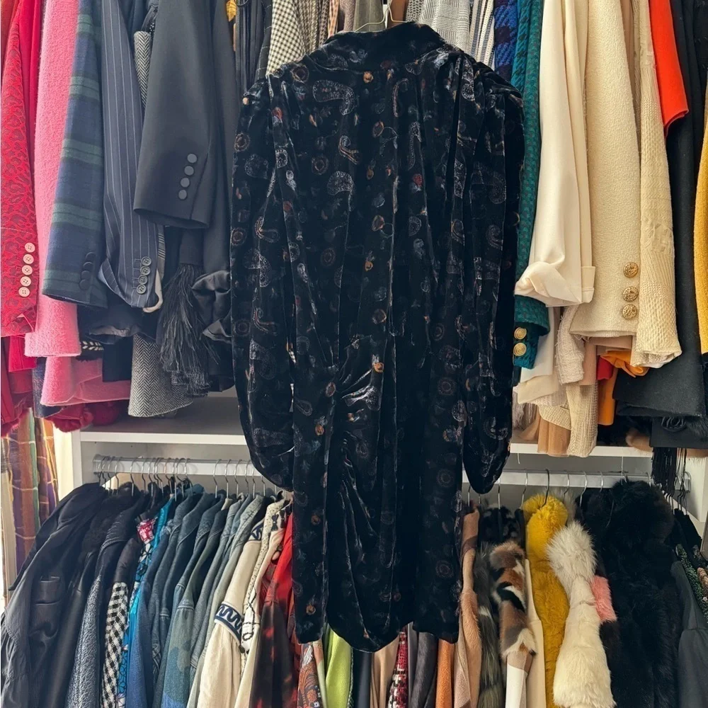 Zara- Black Velvet Paisley Longsleeve Mini Dress